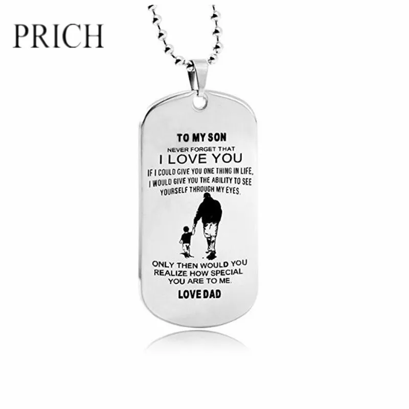 

PRICH Dad Mum To Son Mens Jewelry Dogtag Pendant Necklace Military Stainless Steel Dog tag Love Gifts