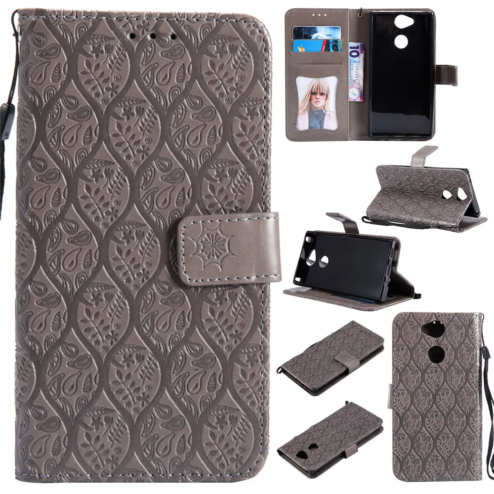 

3D Embossed Rattan Flowers Flip Case For Sony Xperia XA2 PU Leather Silicon Luxury Wallet Holster Cover For Sony XA2 XA 2 Case