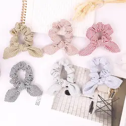 1 шт. эластичность Лук Узел Scrunchies хвост держатель Hairband резинка для волос Мода полосой волосы с цветами кольца для женщин обувь девочек