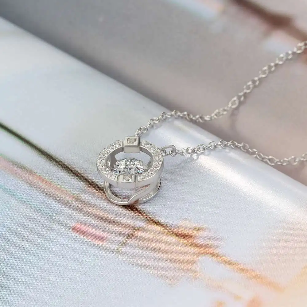 Rotatable Dancing Stone 925 Sterling Silver Pendants Necklaces Fashion Wedding Jewelry Best Gift For Mom (JewelOra NE101956)