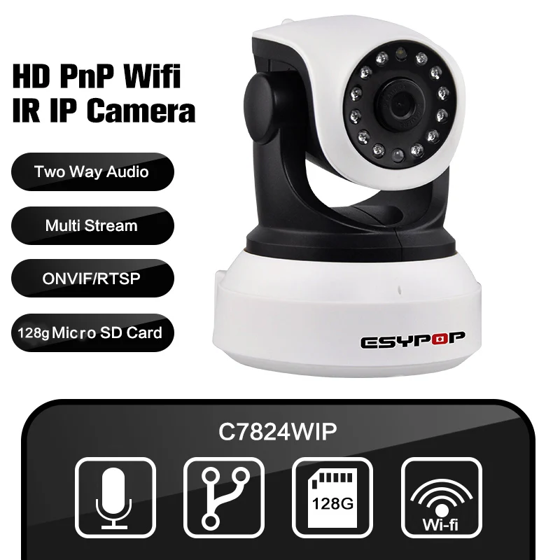  2016 Esypop Vstarca C7824WIP Wireless IP Camera HD 720P Wifi Onvif P2P POE 128G Security camera CCTV camera mini camera HIK H264 