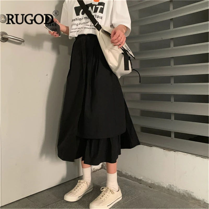 Однотонные Асимметричные женские юбки RUGOD элегантные плиссированные свободные