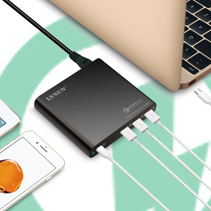 LVSUN Универсальное зарядное устройство QC3.0 USB C USB-C адаптер для ноутбука с 3 USB A быстрое зарядное устройство для Macbook hp Spectre 13 Yoga 5 lenovo DELL