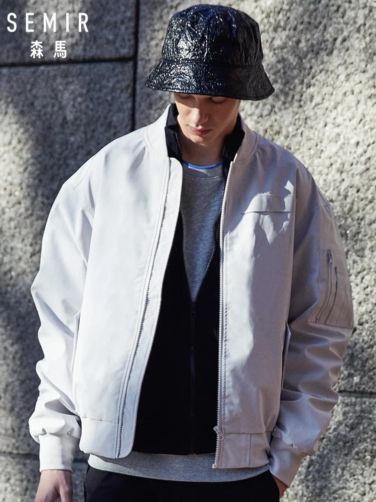 

SEMIR Men Baseball Jacket Bomber Jacket with Tab Mens Sport Jacket with Zip Pocket at Sleeve Male Jacket with Front Slant Pocket