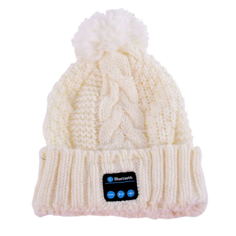 Мягкая теплая шапка бини Беспроводная Bluetooth умная шапка наушники гарнитура динамик микрофон - Цвет: Белый