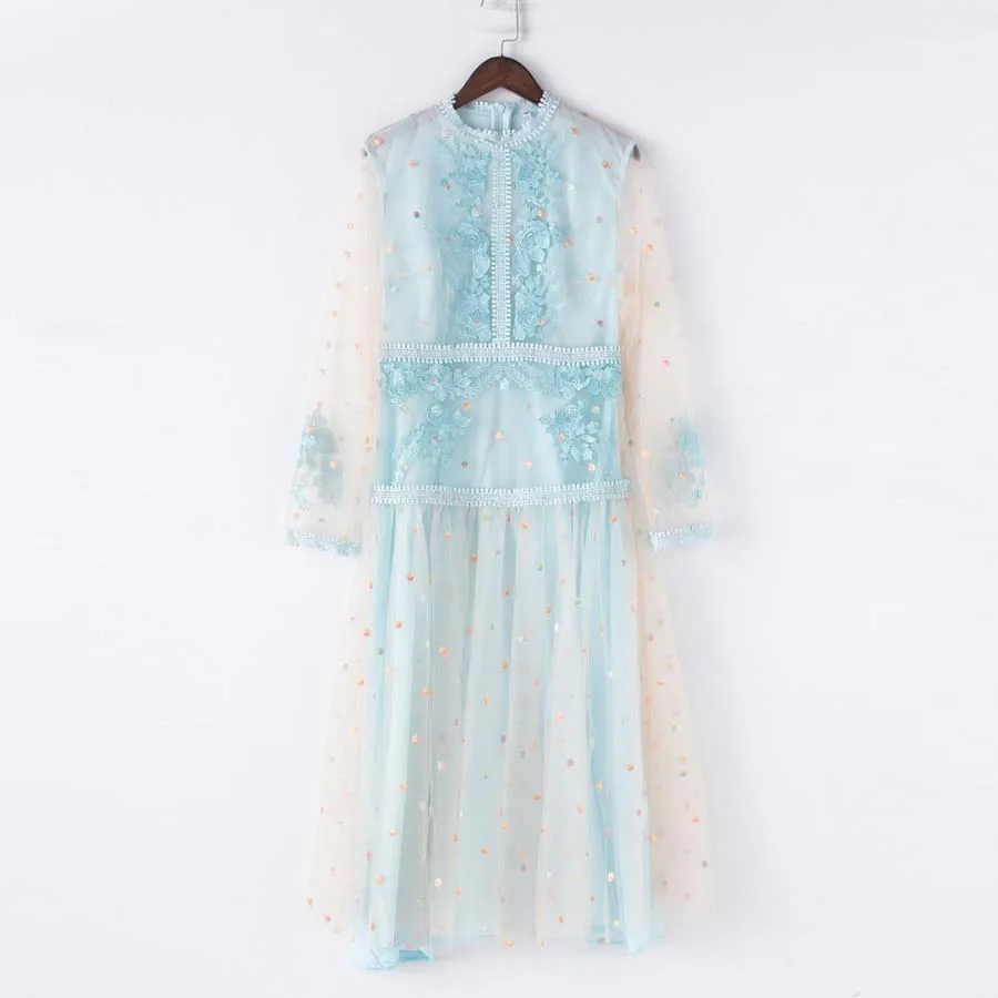 AELESEEN Boho дизайнерское платье летнее женское платье с длинным рукавом и цветочной аппликацией в стиле пэчворк до середины икры роскошное элегантное платье с вышивкой - Цвет: as photo