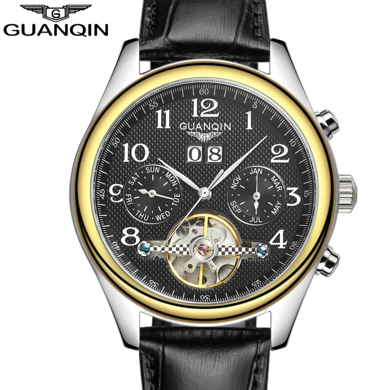 Роскошные часы для мужчин Лидирующий бренд GUANQIN сапфир механические водонепроницаемые Авто механические часы модные мужские наручные часы