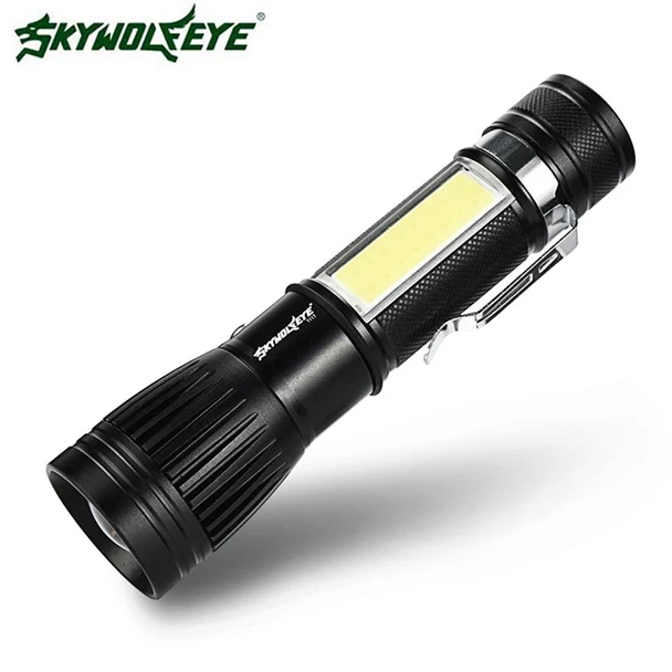 

Outdoor Zoomable Flashlight XM-L T6 + COB LED Torch Lamp Penlight USB Charging Waterproof Powerful 18650 batteries Portable 2018