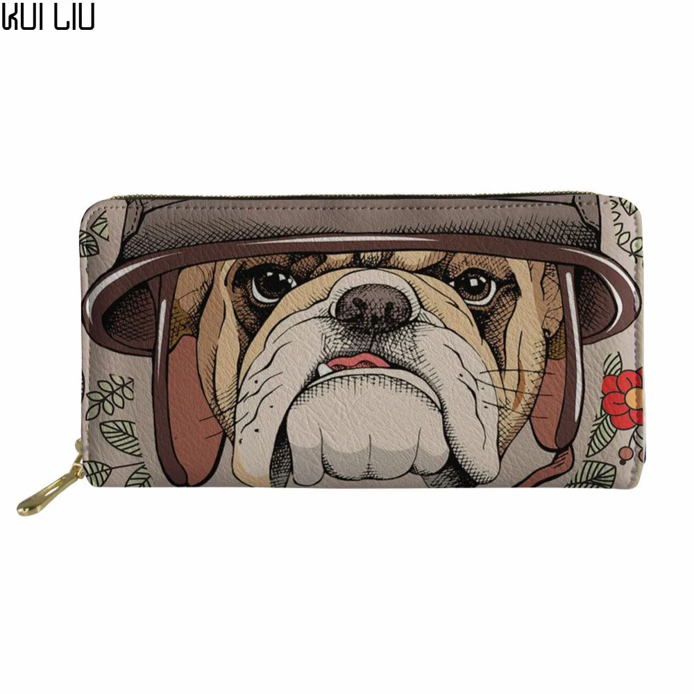 Женский клатч кошелек Kawaii 3d Bulldog с цветочным принтом длинный Erkek Canta забавные