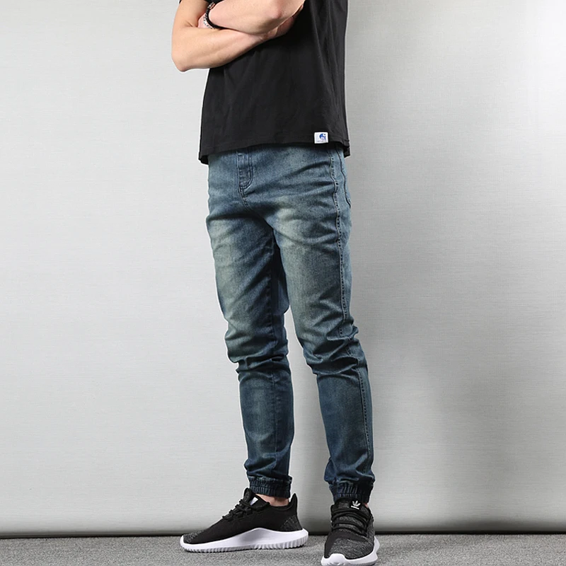 Японский стиль, модные мужские джинсы серого цвета, зауженные брюки в стиле хип-хоп, джинсы для бега, мужские винтажные дизайнерские Джинсовые брюки-карго