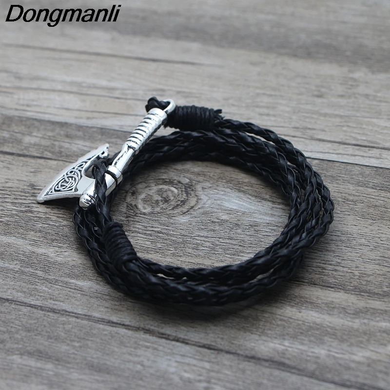 P410 Dongmanli Мужская ювелирного Топор Wrap Anchor Viking Браслет Мужские кожаные аксессуары