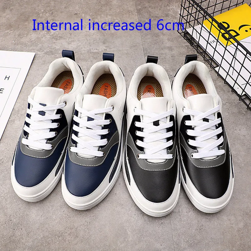 

Inner Heightened mens sneakers Spring 2018 New Tied Breathable Leather Running Shoes Outdoor Antiskid Balanced Fitness Shoes