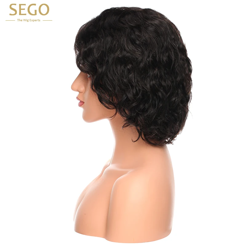 SEGO Fashion Wave Curly L Part Lace Wigs For Women Glueless Lace Human Hair Wigs Black Short 100% Brazilian Virgin Remy Hair