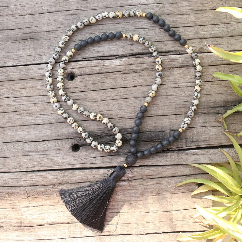 8mm Natural Stone Beads, Matte Black Onyx, 12mm Lava, JapaMala Sets,Spiritual Jewelry,Meditation,Inspirational, 108 Mala Beads