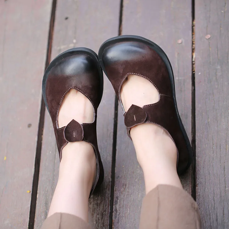 Г., весенняя женская обувь ручной работы на плоской подошве в винтажном стиле из коровьей замши, удобная женская обувь с круглым носком цвета: красный, черный, кофейный