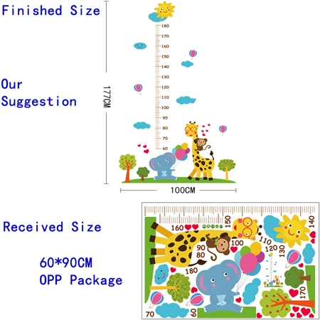 Большие Мультяшные наклейки на стену с жирафой домашний Декор Гостиная Детская спальня, детская комната украшение высота измерения Ростомер - Цвет: Giraffe NO.15