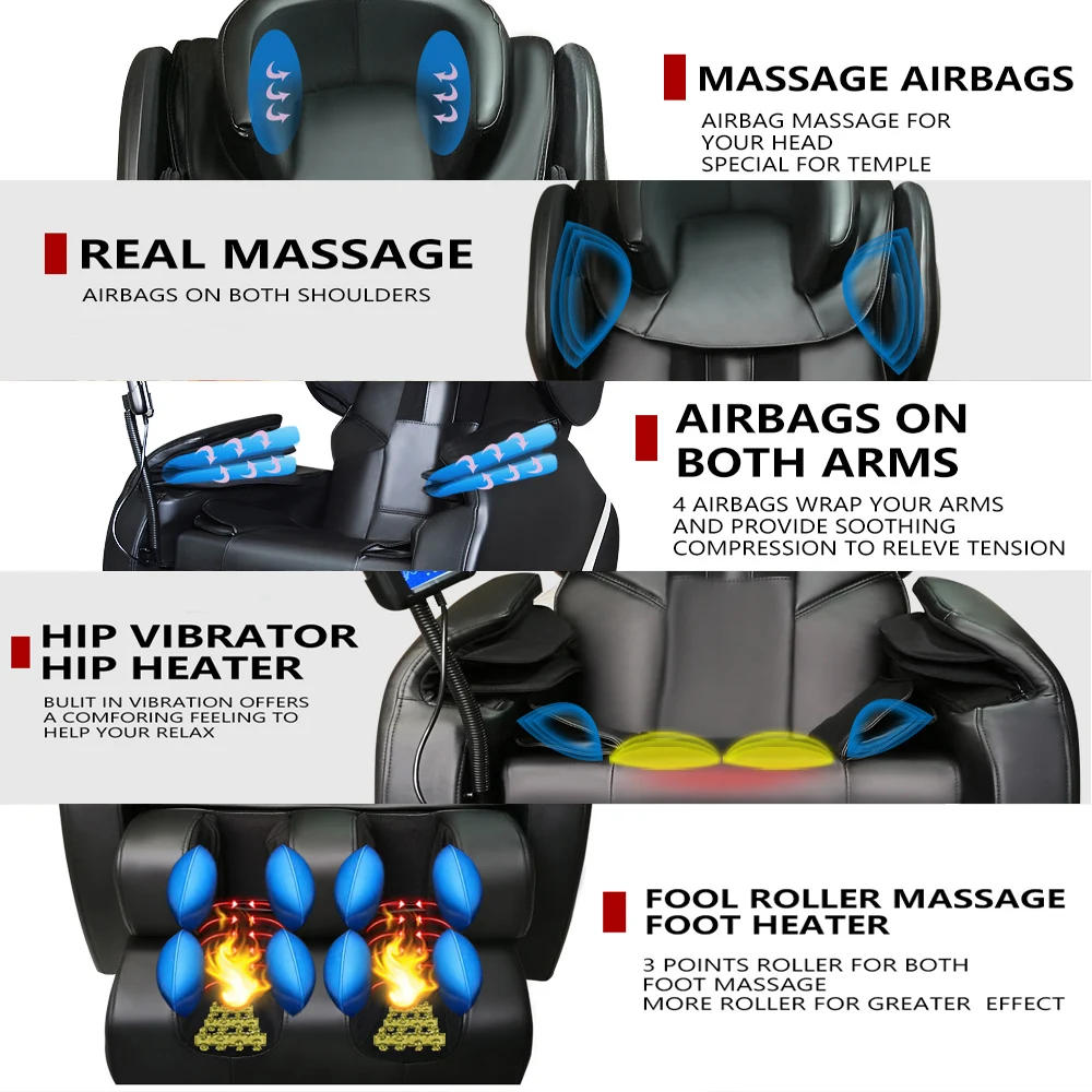 Электрический массажный стул шиацу с нулевой гравитацией для всего тела кресло