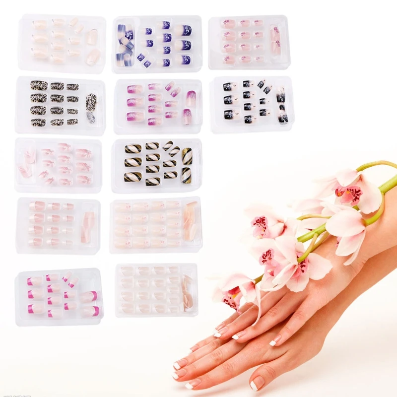 

24pcs Set Nail Tips False French Full Short Nails Art Finger Manicure Decoration