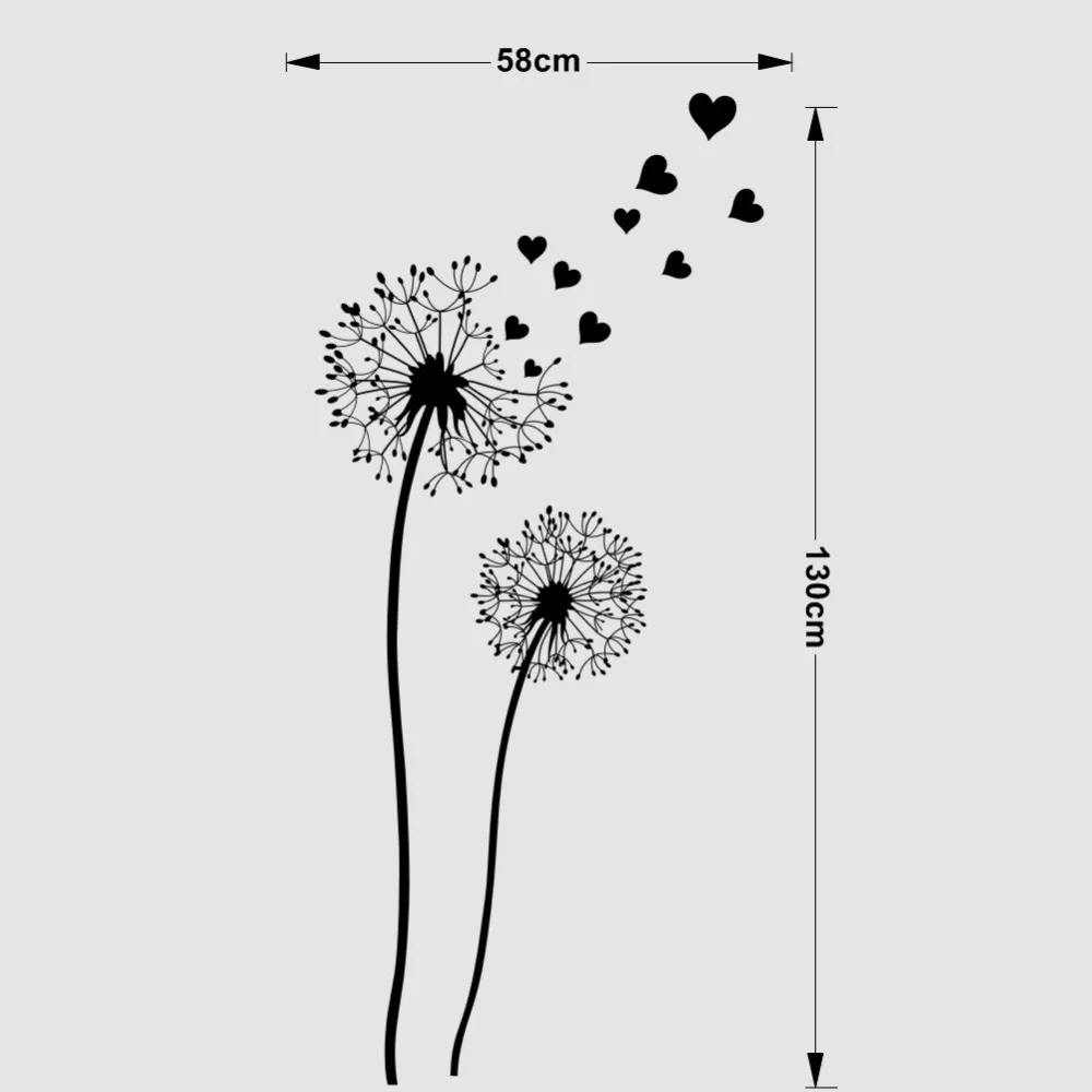 Одуванчик креативные настенные наклейки с рисунком Diy сердце искусство виниловые настенные наклейки Фреска для гостиной спальни украшения