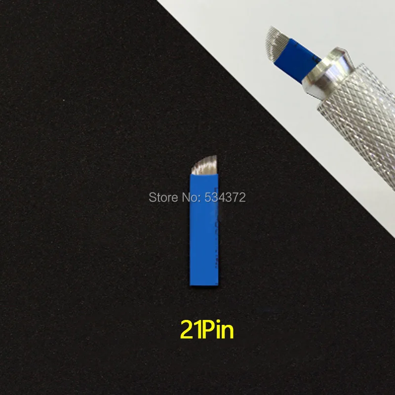 21 Pin 0.2mm BLue Permanent Makeup Eyebrow Tattoo Blade Needles 3f 100pc stainless steel tattoo needles permanent makeup needle eyebrow needles