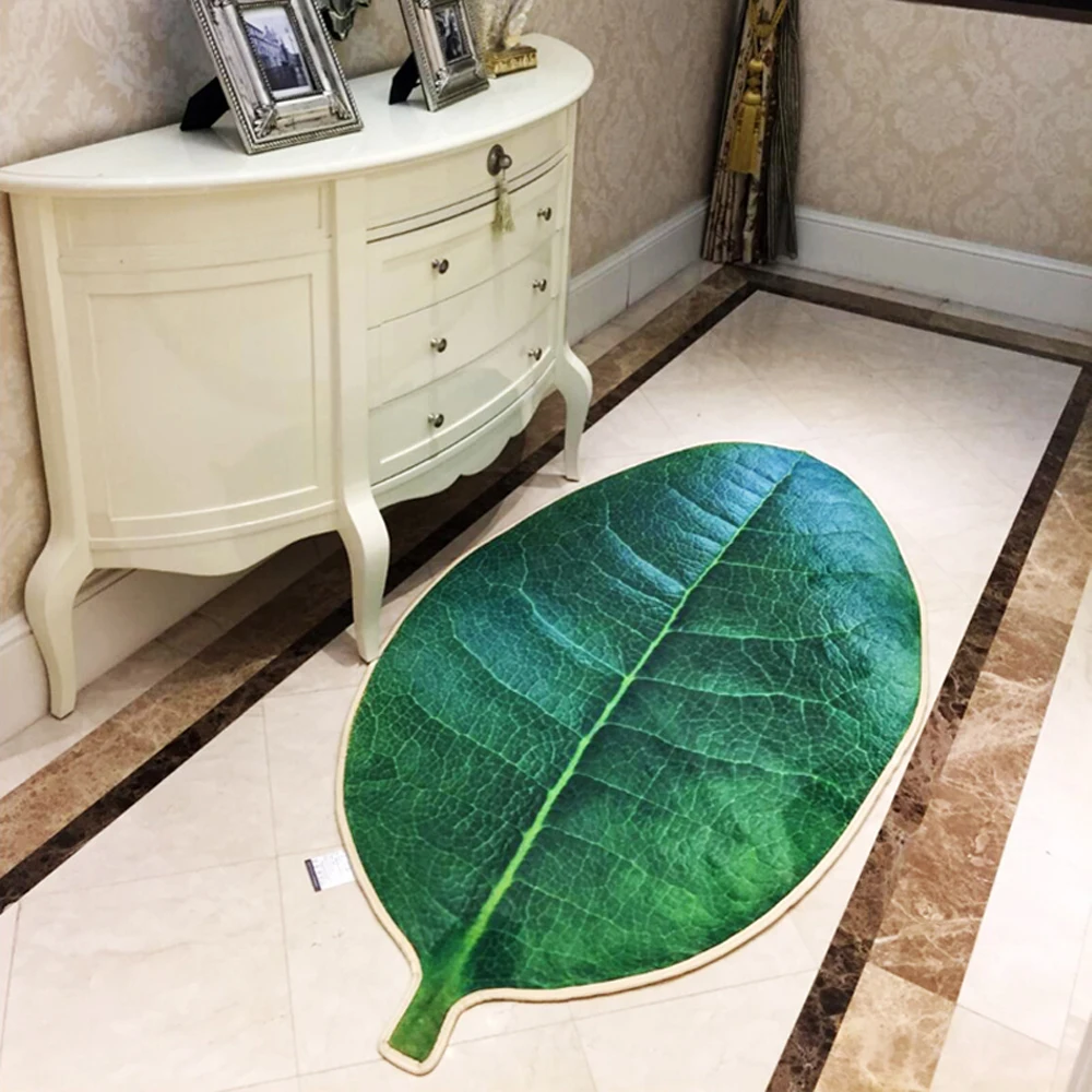 

3D Design Green Leaves Rug Pattern Living Room Bedroom carpet Non-Slip Bathroom kitchen Carpet for kids Home Decorator Floor Rug