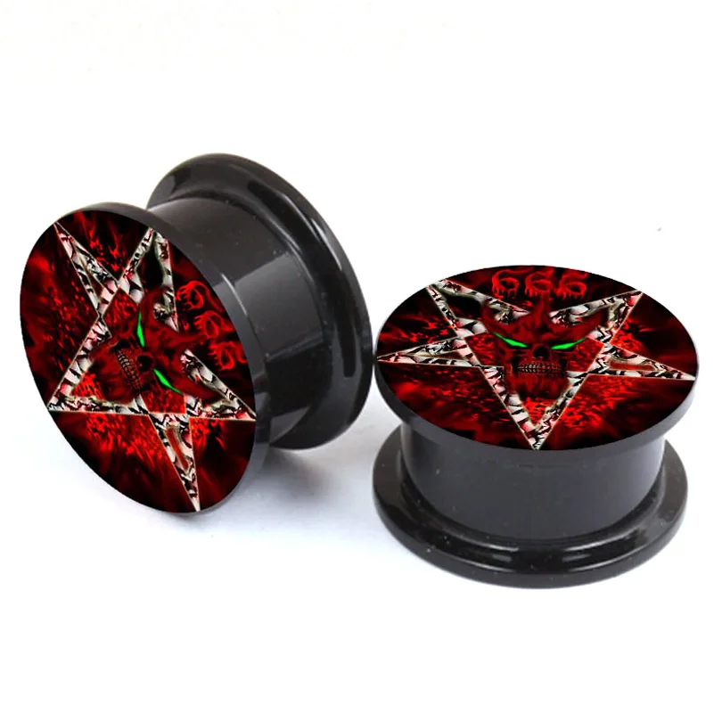 

2pcs ear flesh plugs tunnels Red Devil Skull LOGO septum rings ear screw expansion expanders stretched body piercing jewelry