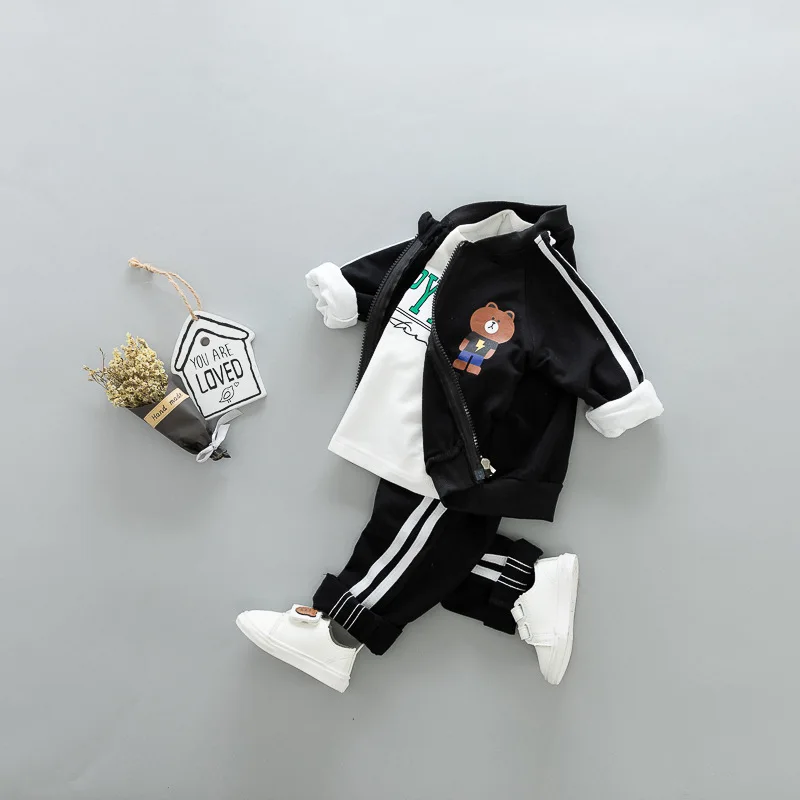 

Children Clothing Cartoon Bear New Autumn Toddler Boys Clothing Sets Outwear Coat+Shirt+Pants Kids Boy Suit