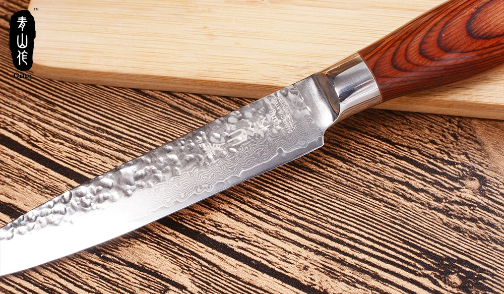 QING Дамасские Ножи высокой прочности 3," 5" кухонный нож для очистки овощей универсальный нож эргономичный дизайн цветная деревянная ручка инструменты для приготовления пищи