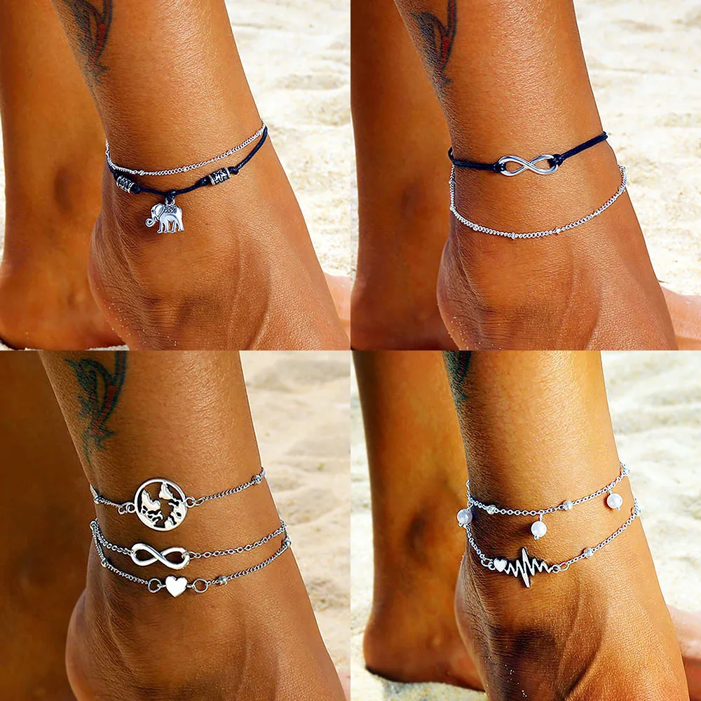 

2019 Vintage Silver Multilayer Moon Bracelet Female Girl Bohemian Pearl Bracelet Anklet Woman Handmade Jewelry Gift