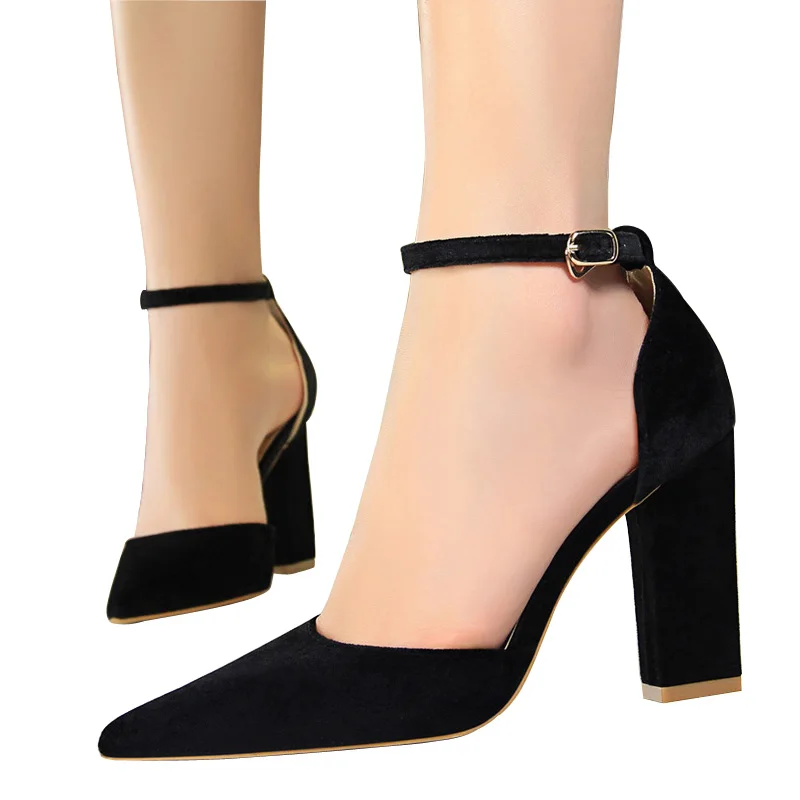 BCXYMQ High Heels Women Shoes Square Heels sandals Pointed Toe 10 cm