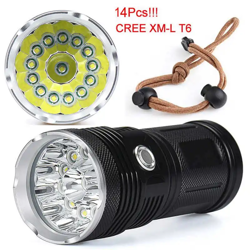 

14x XM-L T6 LED Flashlight Torch 4x 18650 Hunting Light Lamp powerful led flashlight fanatic ,use 18650 battery #3S26