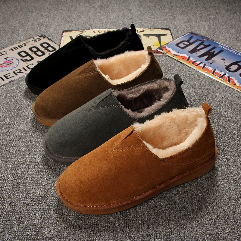 

Comfortable warm suitable for autumn winter leather men's lazy shoes anti-splashing leather plus velvet women's snow boots