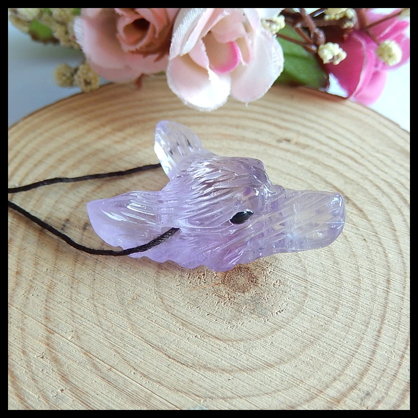 

Popular jewelry,Amethyst diy Carved wolf head pendants jewelry making ,Semiprecious stone jewelry,36x27x13mm,10.7g