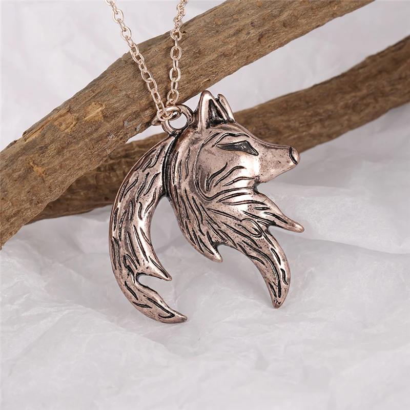 right antique gold Canner Wolf, ожерелье для мужчин и женщин, серебряное, винтажное, волчье ожерелье, пара, переплетенная подвеска, ожерелье, подарок, ювелирное изделие, воротник de lobo C5 - Окраска металла: right antique gold