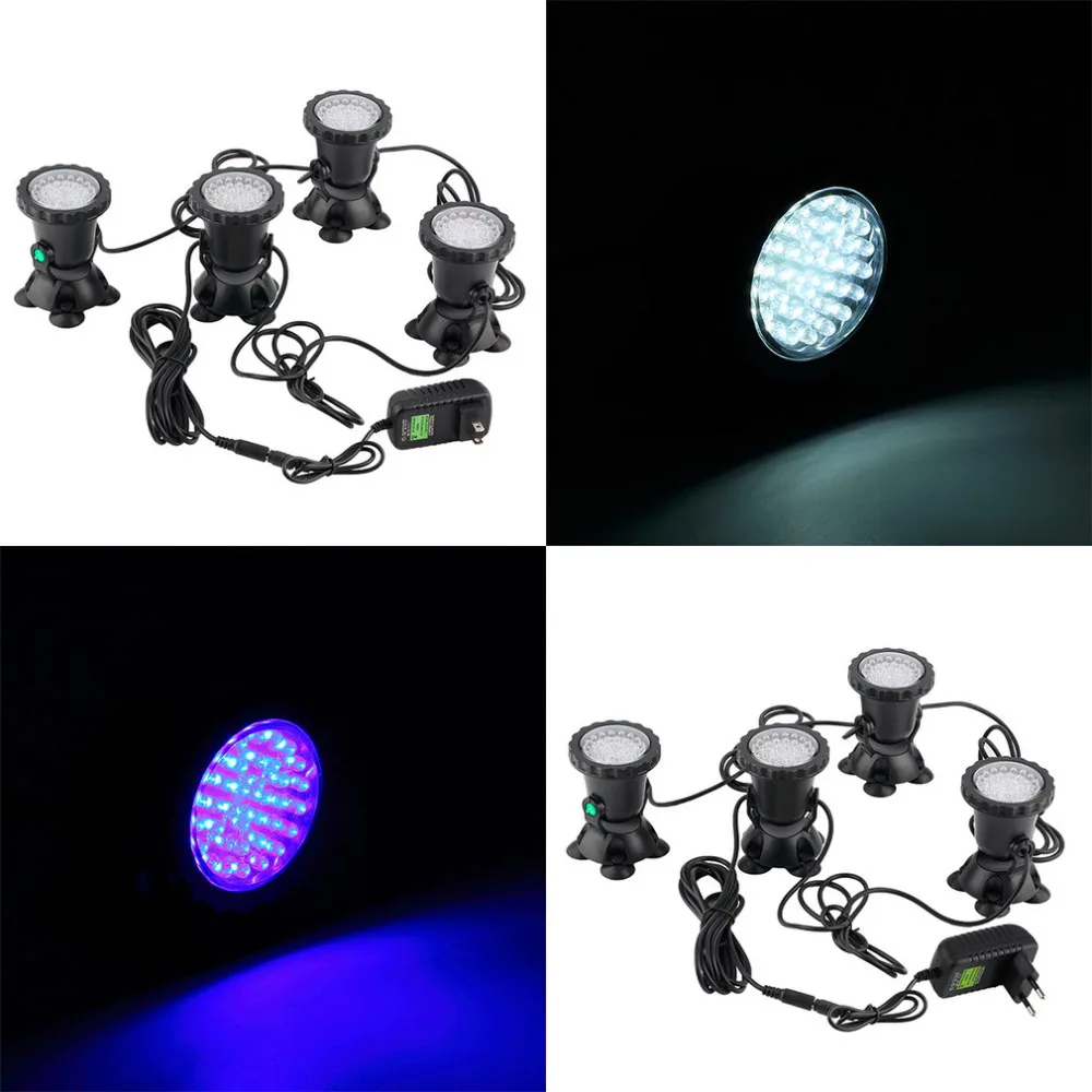 

1pcs high quality 4pcs Underwater Garden Fountain Fish Tank Pool Pond 36LED Spot Light New for EU plug White