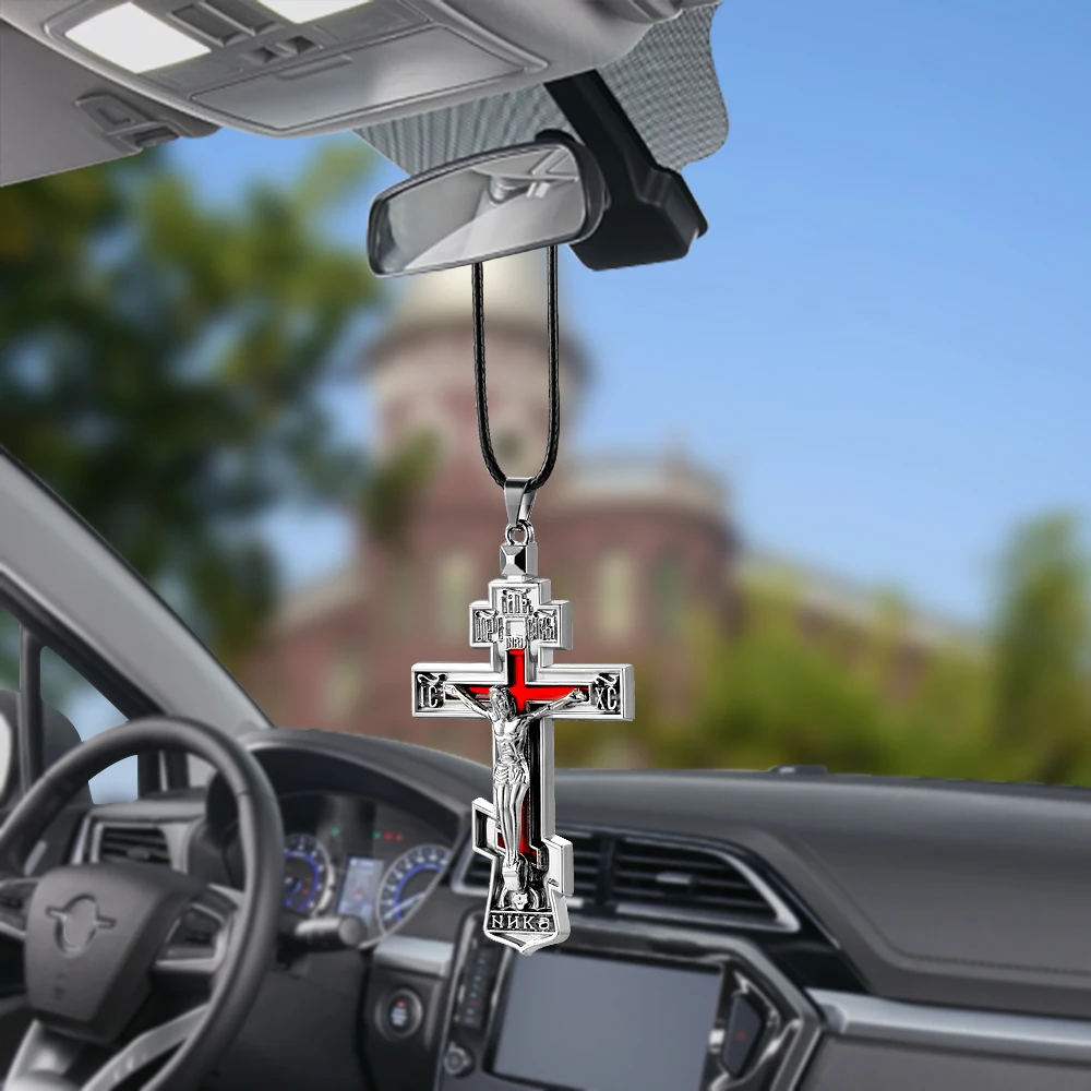 Charms Metal Jesus Crucifix Cross Car Rearview Mirror Decoration