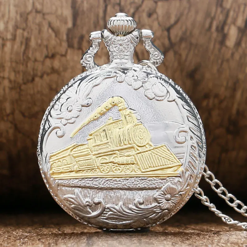 Ретро серебро выдалбливают золото поезд карманные часы бронзовые резные стимпанк кулон часы для мужчин женщин Подарки Reloj De Bolsillo