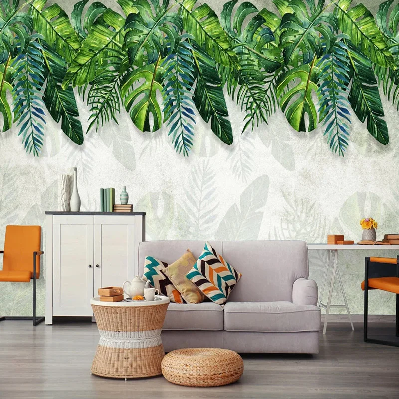 Самоклеящиеся обои современные 3D тропический лес банановый лист пасторальный фрески гостиная спальня Водонепроницаемый 3D стикер на стену