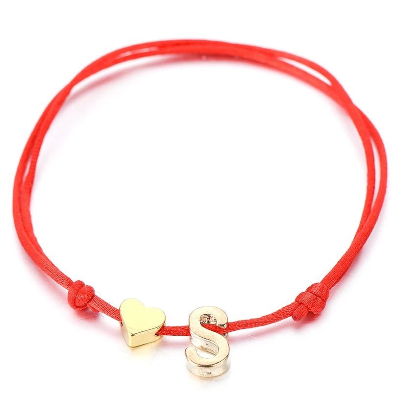 IYOE Gold Silver Color Tiny Heart Initials Name Letter Bracelet For Women Men Kids Hand Braided Red Rope Bracelets Couple Gifts