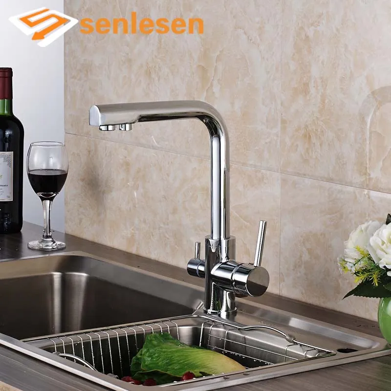 

Promotion Kitchen Mixer Faucet Chrome Polished Pure Water Taps Dual Handles Single Hole