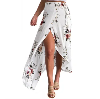 

2018 europe and america women clothing new hot irregular slit print skirt