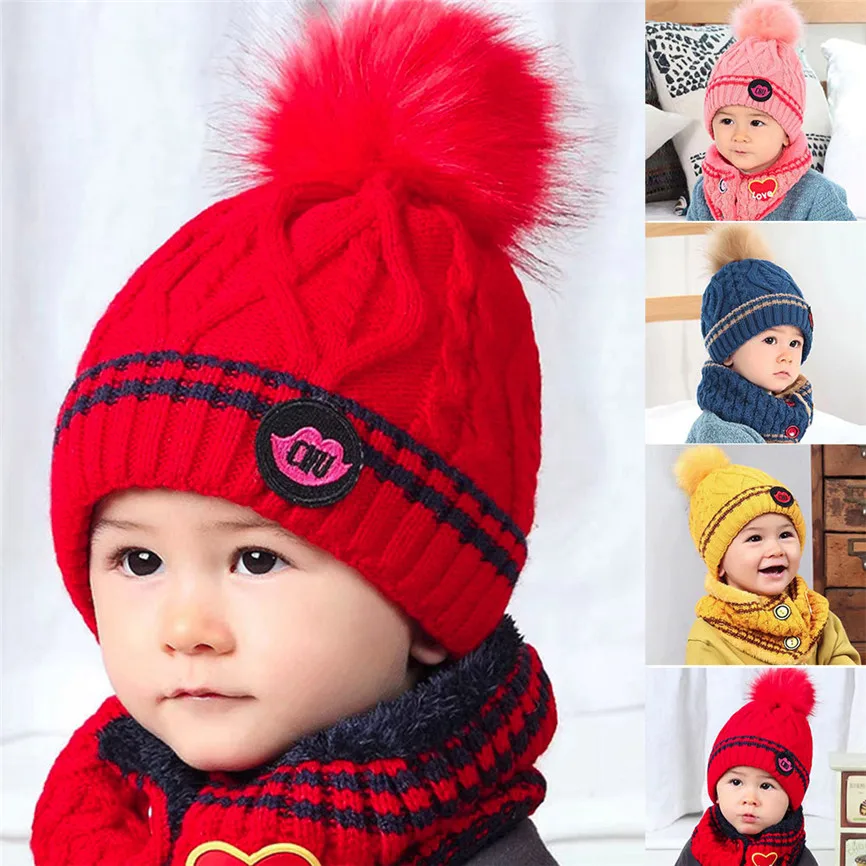 Теплая детская шапка+ шарф, детская шапочка для девочки, шапка, шейный платок, трикотажный зимний шарф, детские шапки для 6 месяцев-8 лет, Sep#2