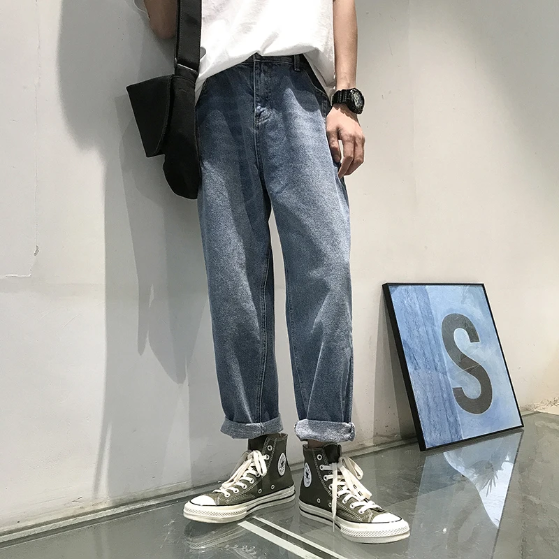 light blue Летние Для мужчин узор голубой цвет для отдыха Повседневное Брюки Багги Homme накладной карман джинсы Байкер джинсовые брюки Размеры M-2XL - Цвет: light blue