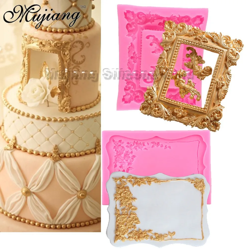 

Mujiang Classical Frame Cake Border Silicone Molds Fondant Cake Decorating Tools Gumpaste Chocolate Mold Kitchen Baking Moulds