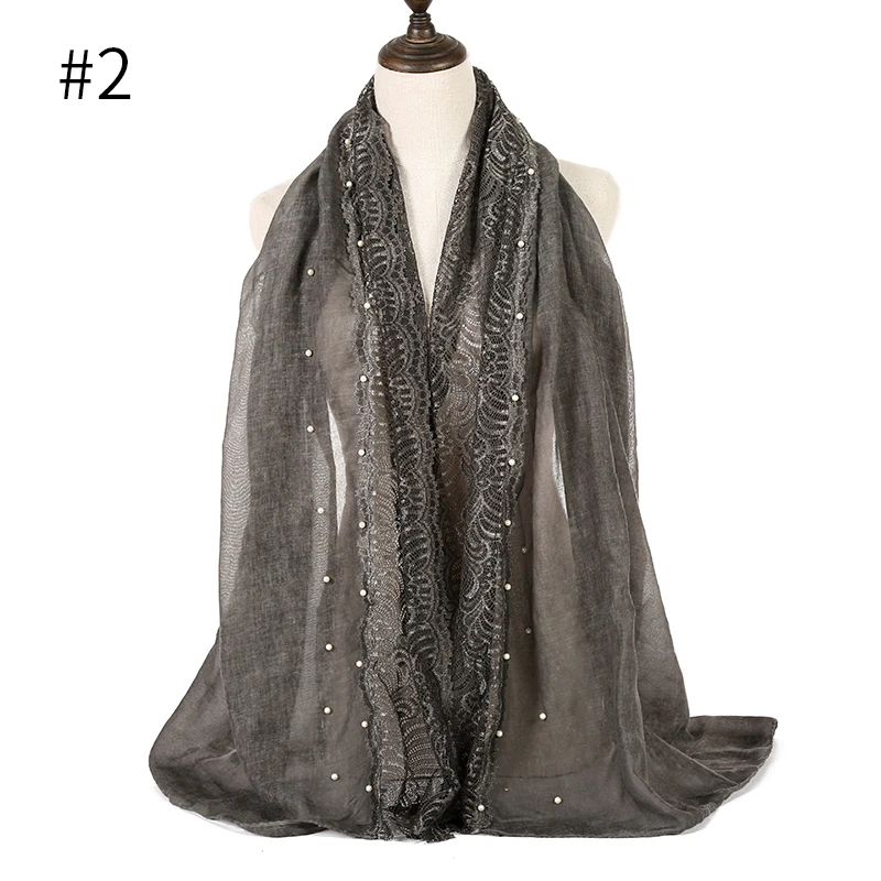 Women solid scarf cotton with pearl lace scarves muslim hijab lady patchwork fashion wrap bandana shawl 10pcs/lot fast shipping
