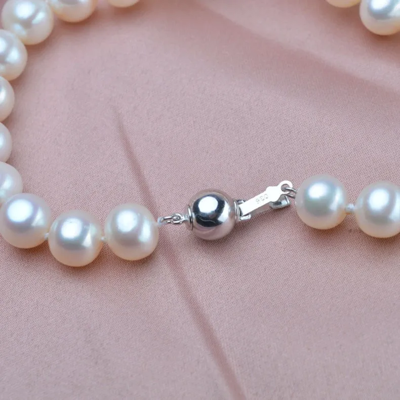YIKALAISI 925 серебристый 9-10 мм натуральный пресноводный жемчуг колье ожерелье с настоящим жемчугом для женщин
