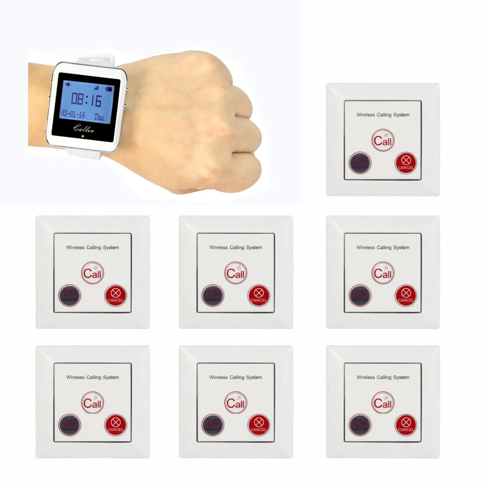 

Retekess 1 Watch Pager Receiver+7 Call Button Wireless Waiter Calling System Restaurant Pager Equipments F3288B