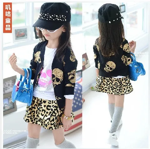 

2016 Manteau Fille Clothes Autumn Female Child Skull Zipper-up Sweatshirt Coat Free Shipping Cute New Arrive Gril Clothes