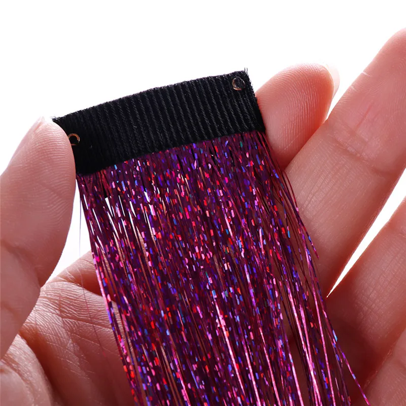 9 Color Shiny Hair Tinsel Colored Party Highlights Straight Clip on in