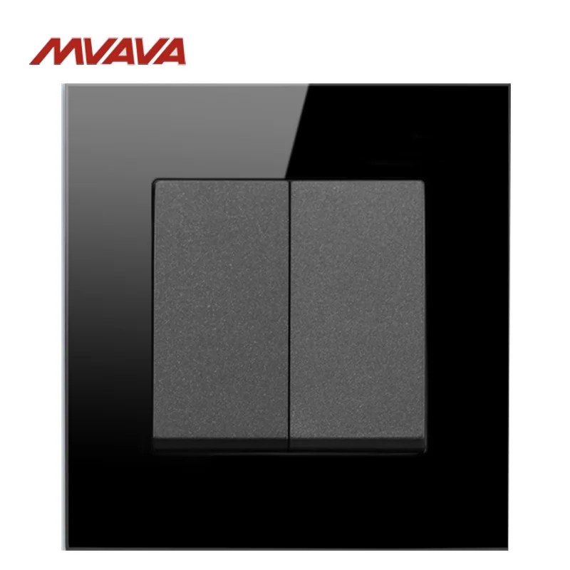 

MVAVA 2 Gang 1/2 Way Push Bottom Wall Switch Luxury Black Crystal Light Control Wall Decorative UK/EU Standard Free Shipping